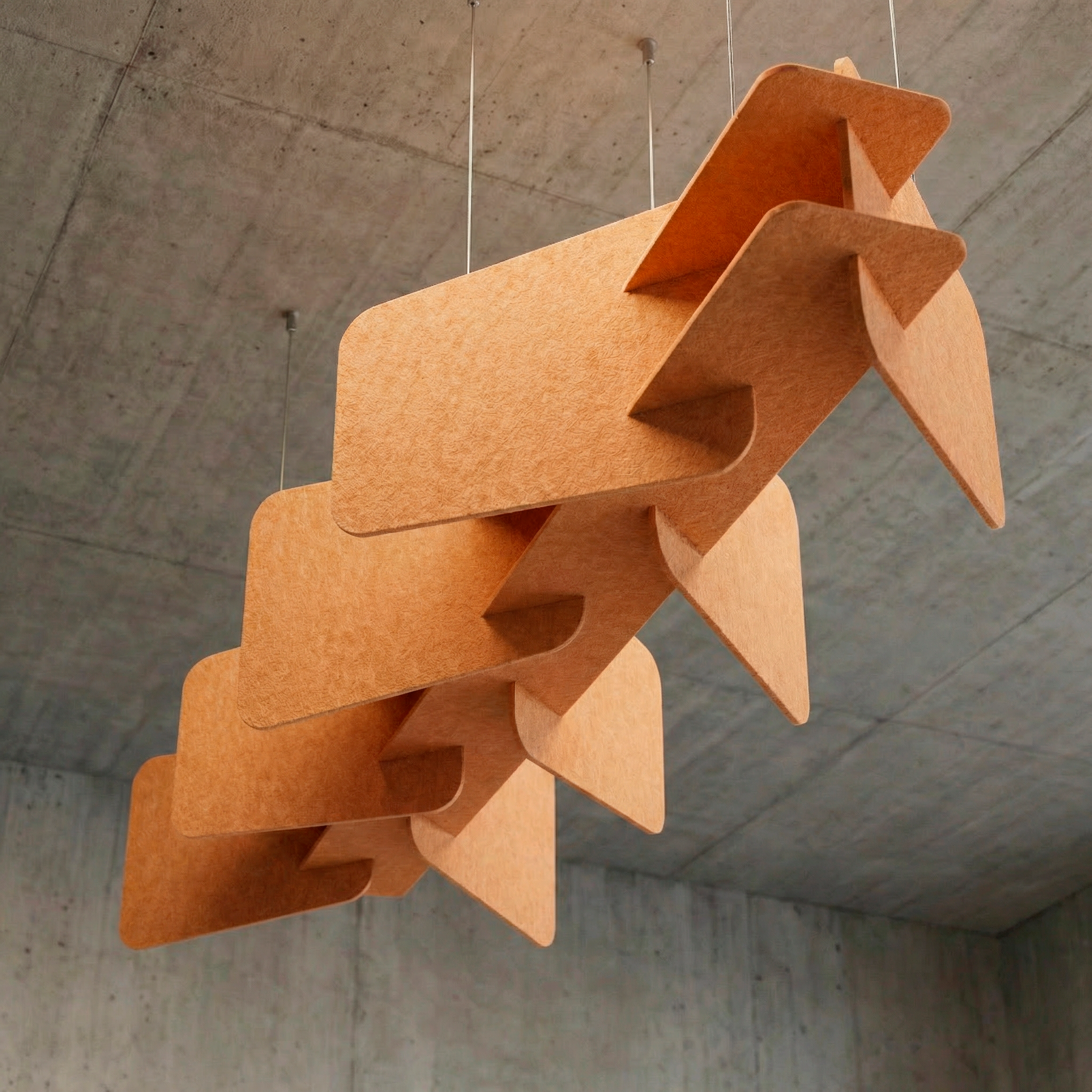 Suspended acoustic forms and structures in an interior