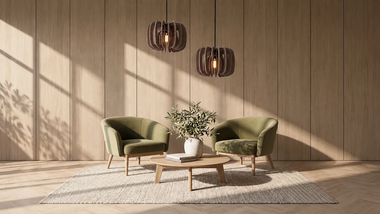 Acoustic lighting above a modern workspace